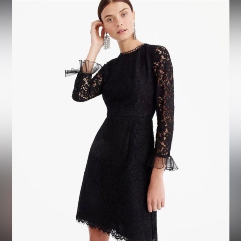 J. Crew Black Lace Long Sleeve Dress
